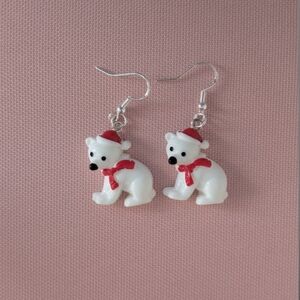 Cute Polar Bear Earrings with Red Accents